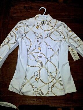 Arista EQUESTRIAN Sun Shirt In Gold And White. NWT Size S
